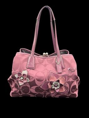 Coach Signature C Floral Applique Frame Kisslock Carryall Satchel